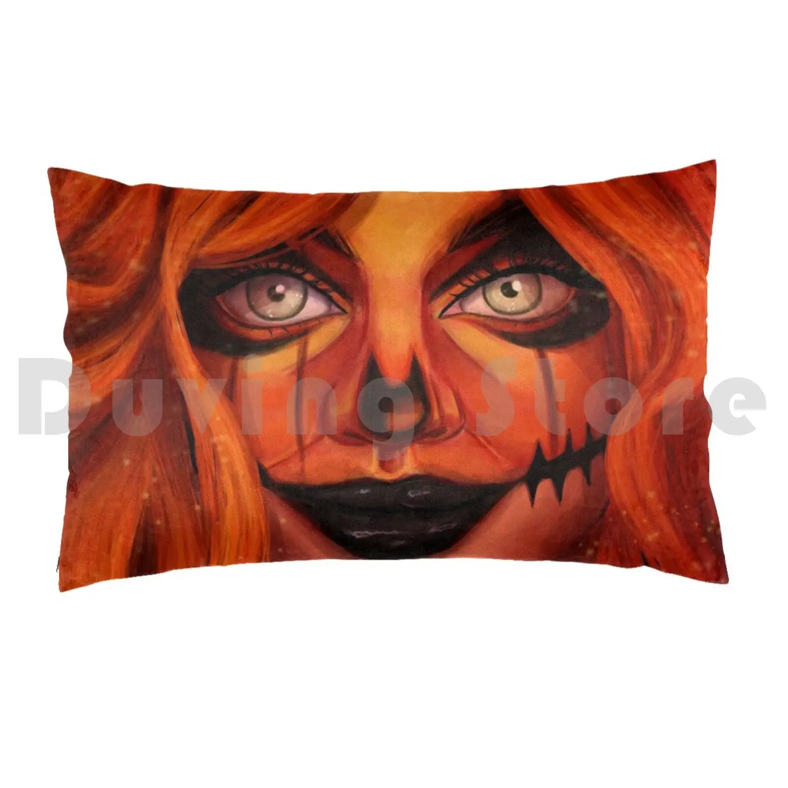 Pumpkinette Pillow Case DIY 50*70 Halloween Pumkin Jacko Lantern Girls Orange Ginger Face Ghoul