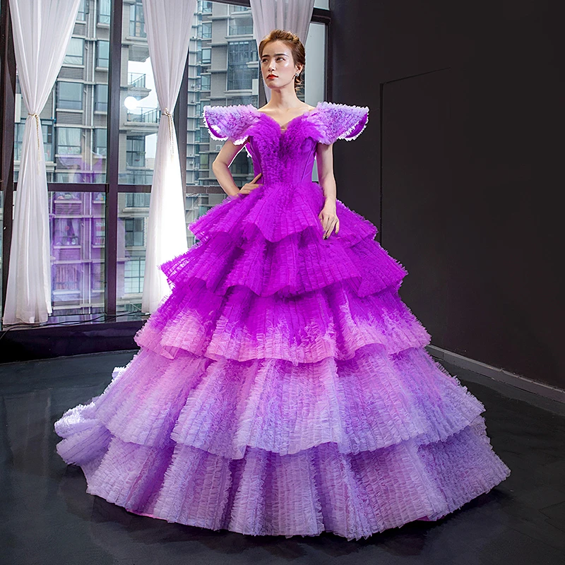 Gorgeous Evening Powder Light Purple Deep Purple High Quality Luxury Ball Gown Robe De Soiree Maternity Abendkleider Sukienki