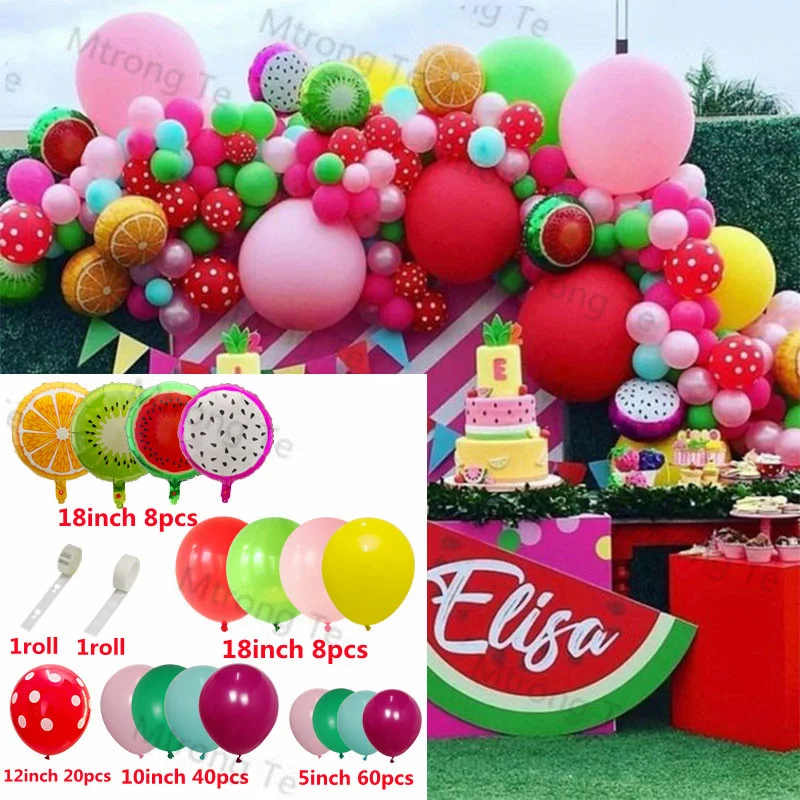 138pcs Lovely Watermelon Fruit Foil Balloons Garland Arch Kit Hawaiian Summer Party Wedding Birthday Decoration Globos Supplies