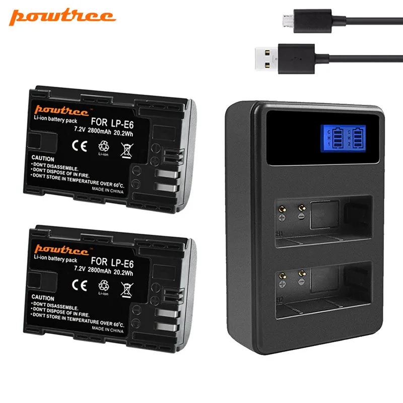 Powtree do Canon LP-E6 bateria + podwójna ładowarka USB zamiennik LPE6 LP E6 5D Mark II Mark III EOS 6D 7D wielokrotnie ładowana kamera