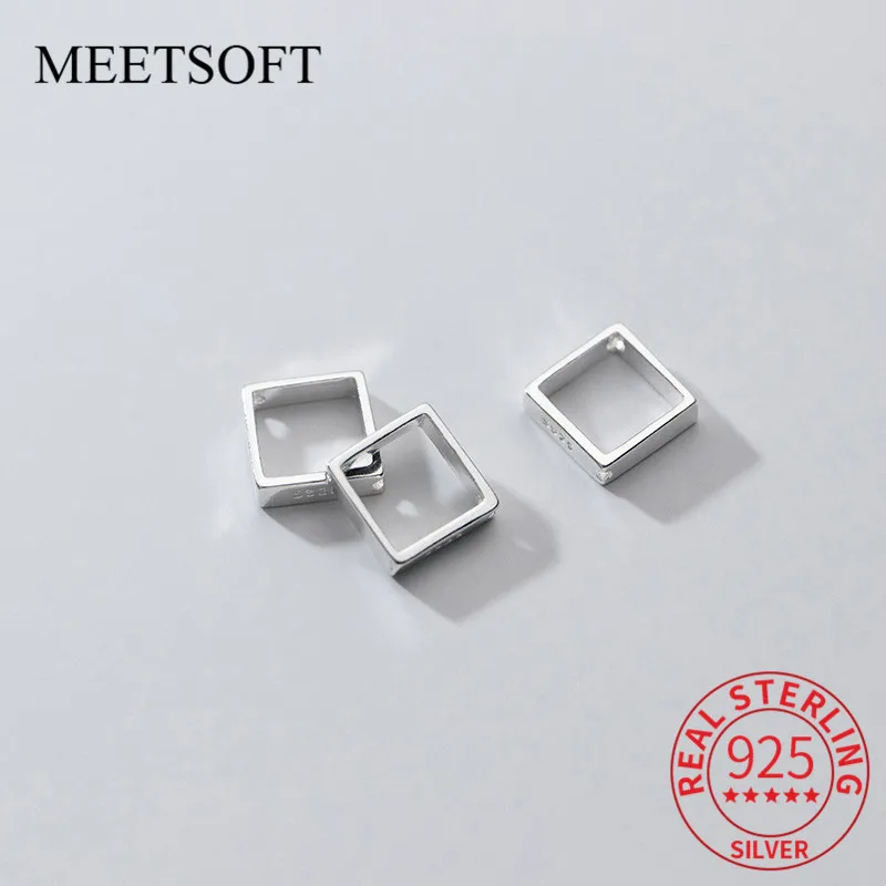 MEETSOFT Classic S925 Sterling Silver Square bead frame Charms of DIY Handmade Making Finding Jewelry Components chic Accessory