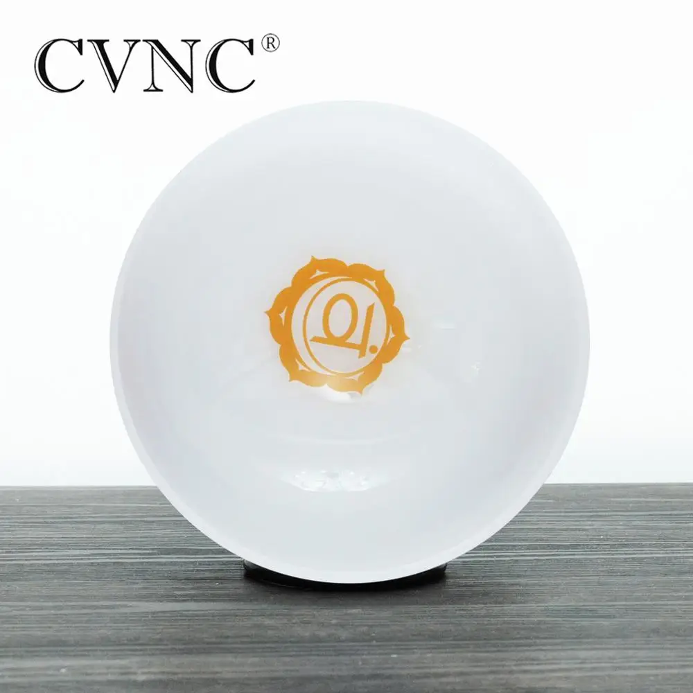 

CVNC 8 Inch D Note Chakra Design Frosted Quartz Crystal Singing Bowl Pattern Energy Navel Chakra for sound healing with mallet