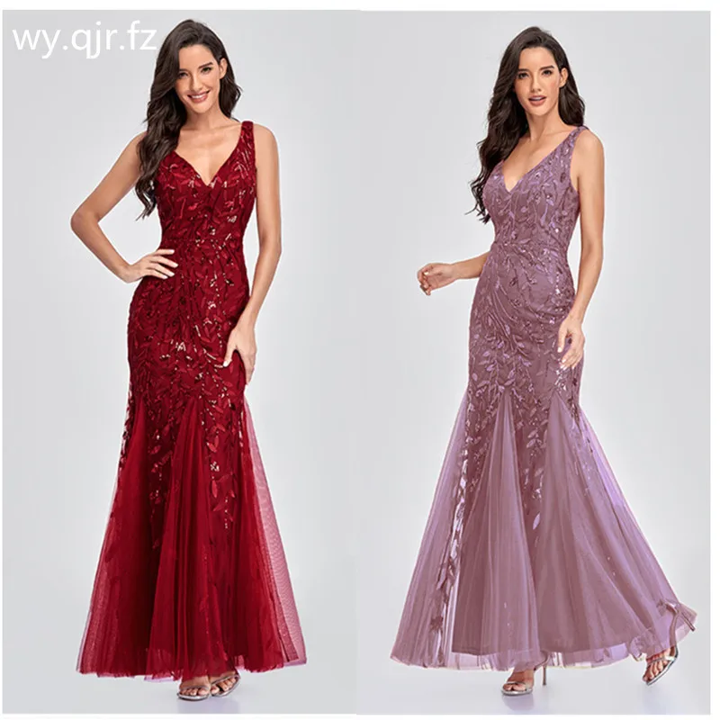 HJQ-804 Long Trompete Sereia Vestidos de noite, Homecoming Sequins, Lago Azul Vinho Tinto, Gary Party Prom Dress, Atacado