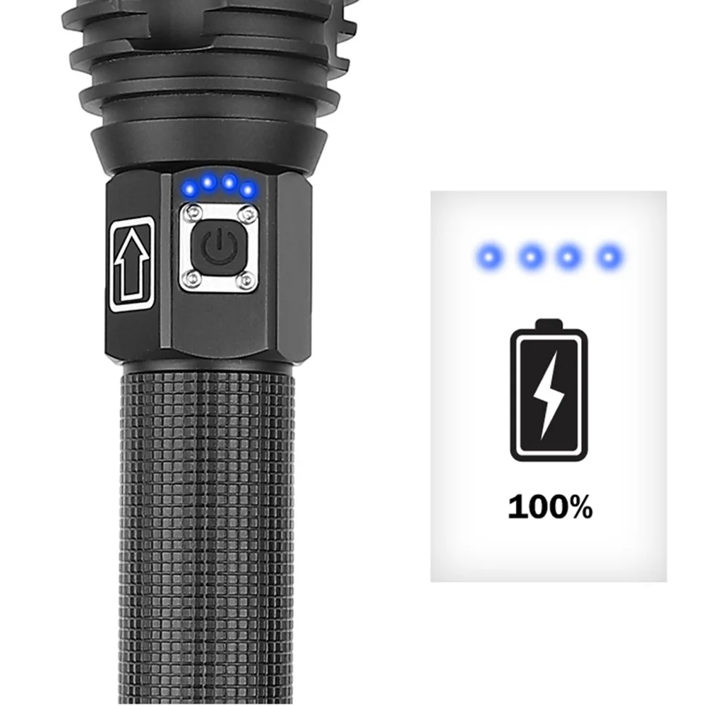 Super Bright XHP90 LED Flashlight Mechanical Zoom USB Rechargeable High Powerful Torch Waterproof 18650 Tactical Flash Light New