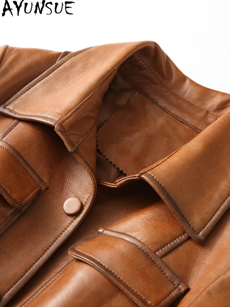 AYUNSUE Genuine Leather Jackets Women Spring Autumn 2021 Women's Clothing Long Elegant Sheepskin Coats Jaqueta Feminina Gxy502