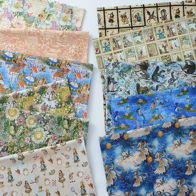 Vintage Muslin Fabric Zakka Digital Printed Cotton For DIY Dolls Clothes Quilting Dresses By Meters