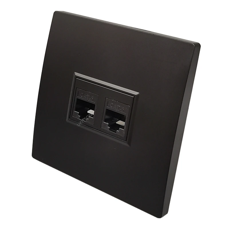 Two Plugs Female CAT6 LAN Direct Socket For Computer RJ45 Wall Panel In Black Color