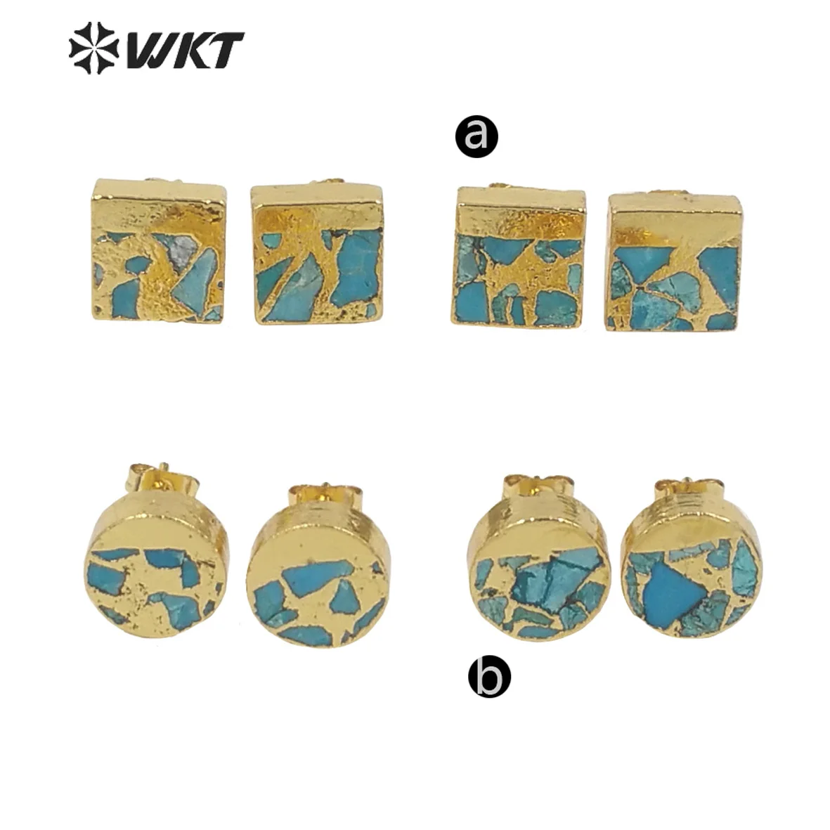 WT-E660 WKT Wholesale Amazing Round Blue Copper Turquoises Circle Square Fashion Mini Genshin Impact Earring Natural Stone Studs