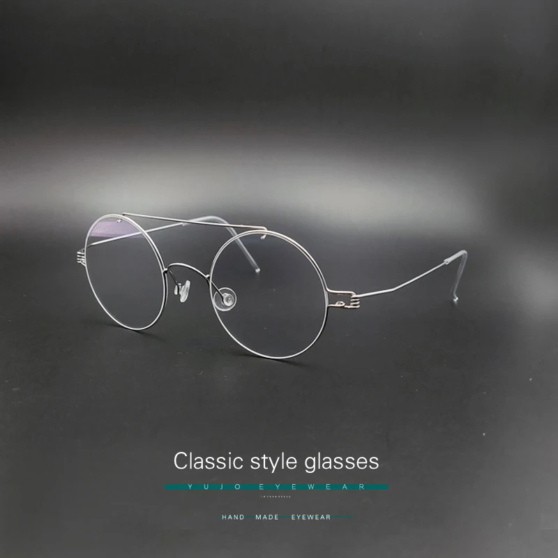 

Handmade double bridge eyeglass round lens diameter 46mm anti blue light short-sighted mirror glasses Super Classic Style