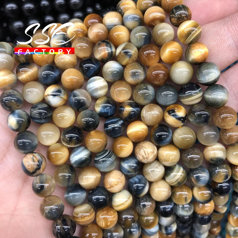 5A Quality Natural Stone Dream Blue Tiger Eye Beads Round Loose 4 6 8 10 12 14mm Beads For Jewelry Making DIY Bracelet  Necklace