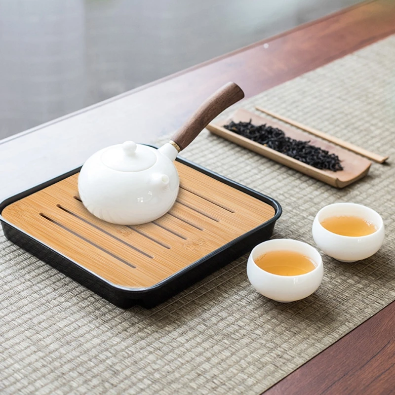 Square Simple Dry Soak Tea Tray Eco-Friendly Wooden Drainage Water Storage Kung Fu Tea Board Table High Quality Room Ceremony To