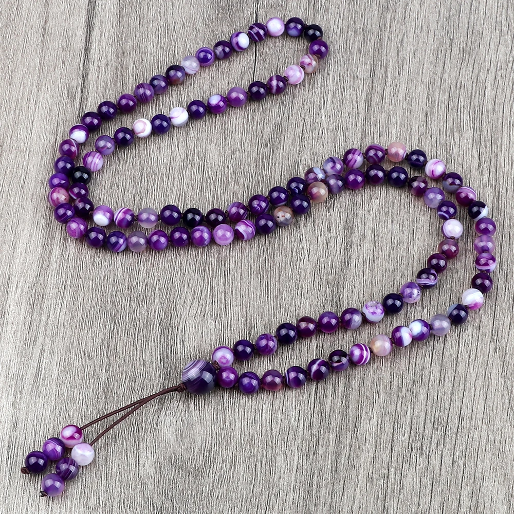 Lucky Purple Necklaces Natural Stone Women Fashion 6mm Knotted Beaded Necklace 108 Beads Bracelet Yoga Meditation Jewelry Gifts