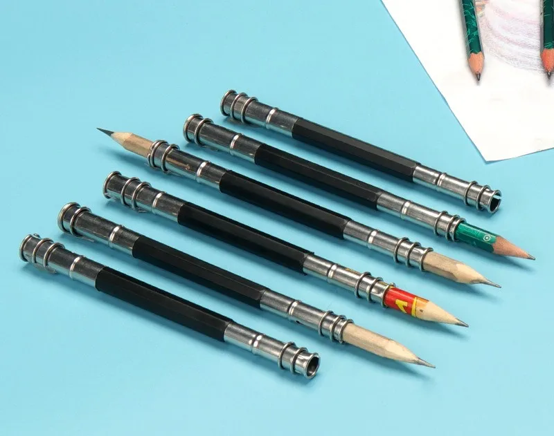 5PCS Metal pencil extender pen holder plain pen holder double-ended pencil extender pencil case