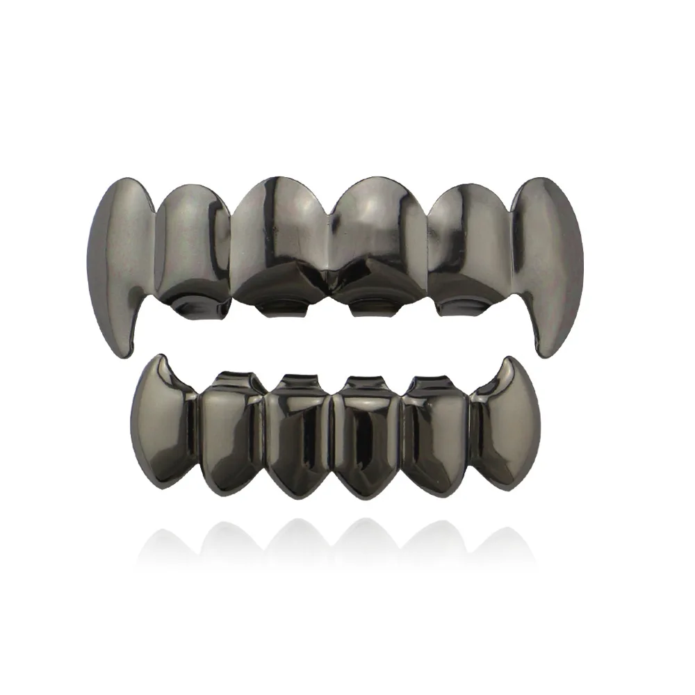 Black Gold Color Plated Hip hop Teeth Grill Top & Bottom Grill Hip Hop Bling Rose Gold Silver Color Vampire Teeth for Halloween