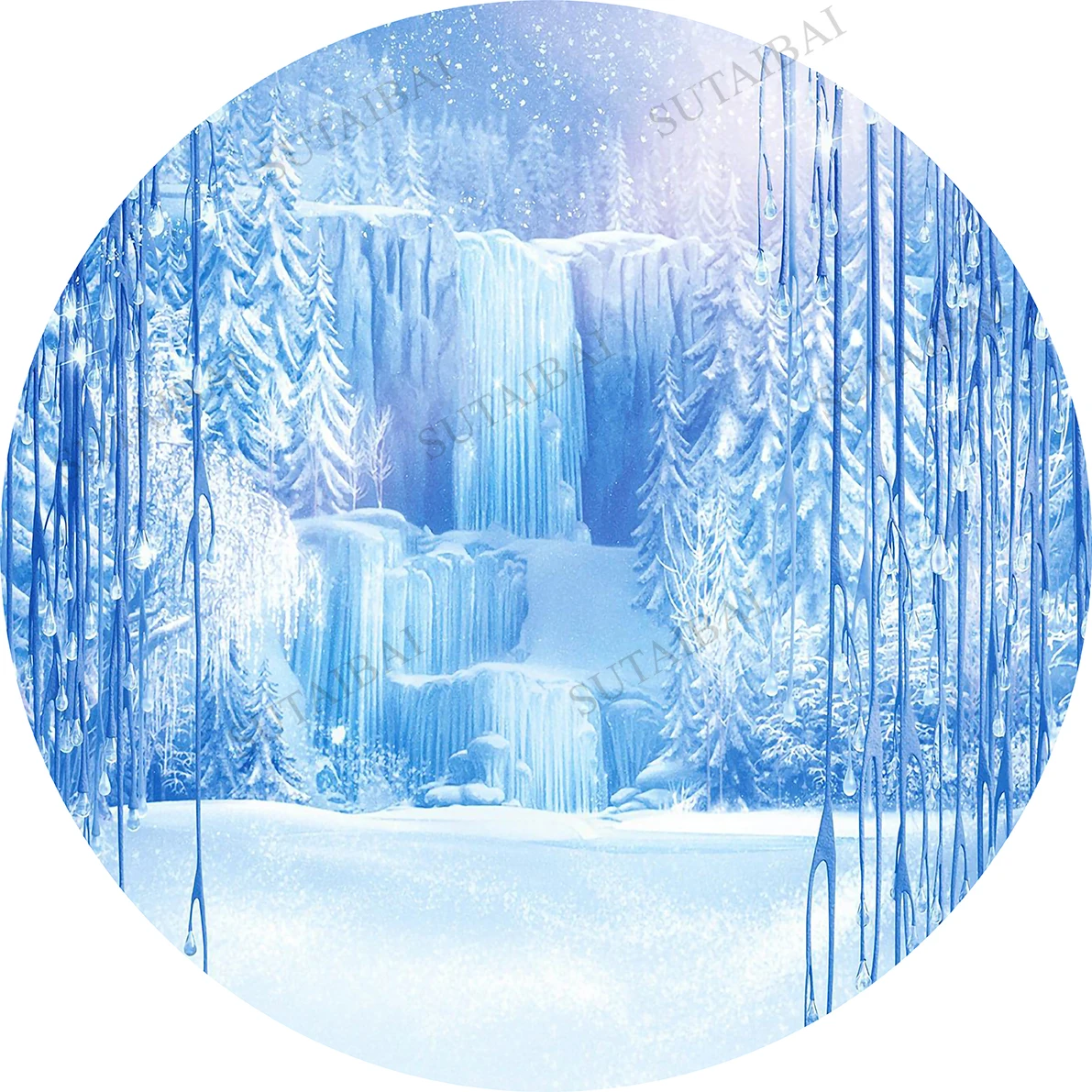Round Circle Winter Frozen Girls Birthday Party Backdrops Snowflake Snow Ice Photography Backgrounds Cylinder Covers