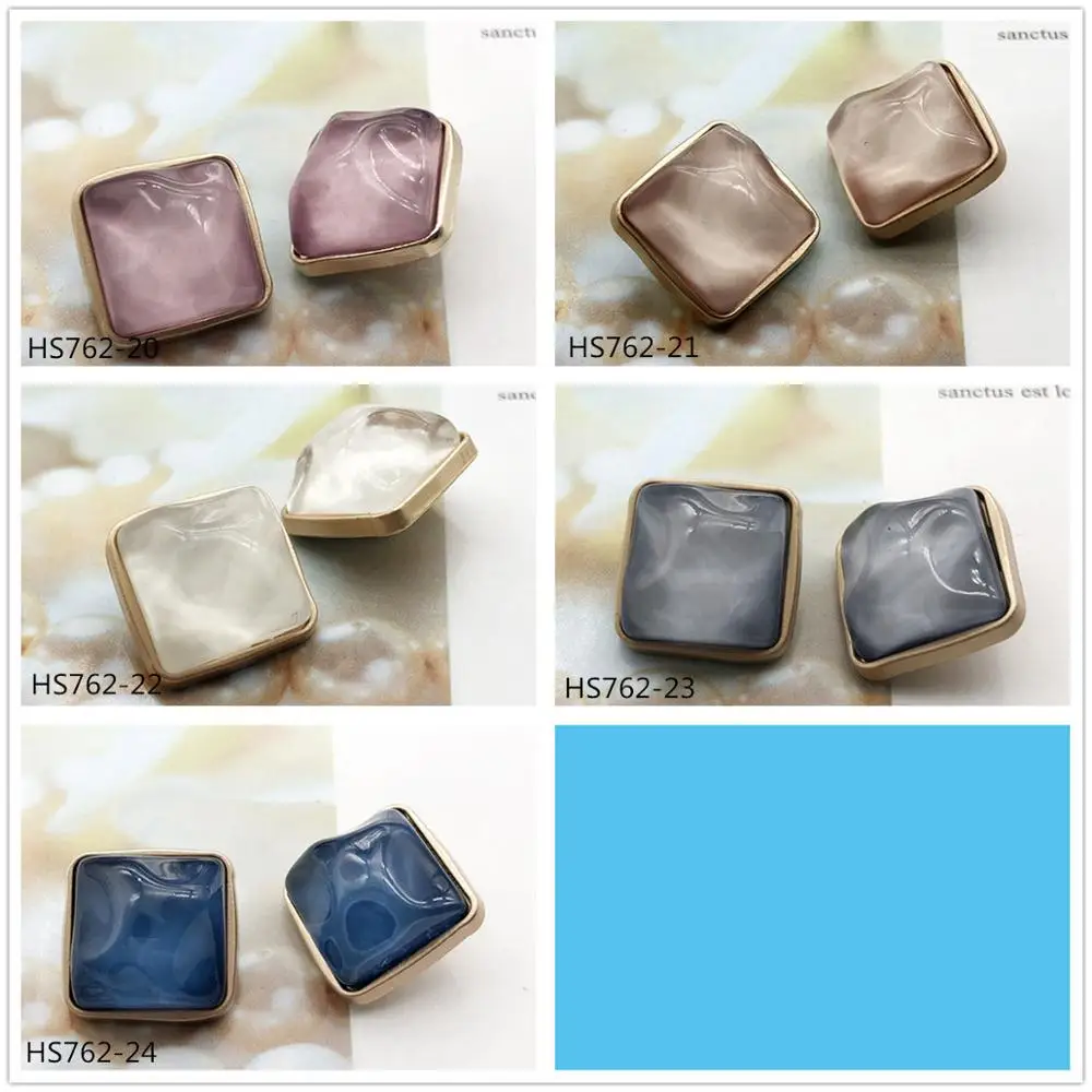 Square Wave Stone Metal Combination Button 2Pcs/lot DIY Sweater Coat Alloy Hand-sewn Button Color Decorative Button HS20109-2