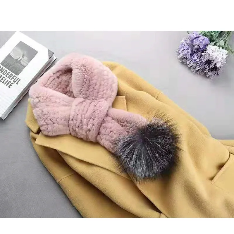 

Зимние шарфы женский шарф женский Настоящий мех кролика шарфы с большим натуральным лисьим мехом помпон S02