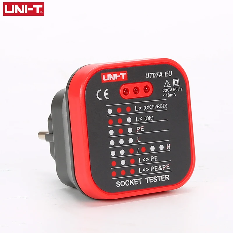 UNI-T UT07 Tester gniazdek gniazdowych Pro detektor wtyczka EU UK RCD przewód neutralny uziemienia wtyczka obwodu polaryzacja kontrola fazy