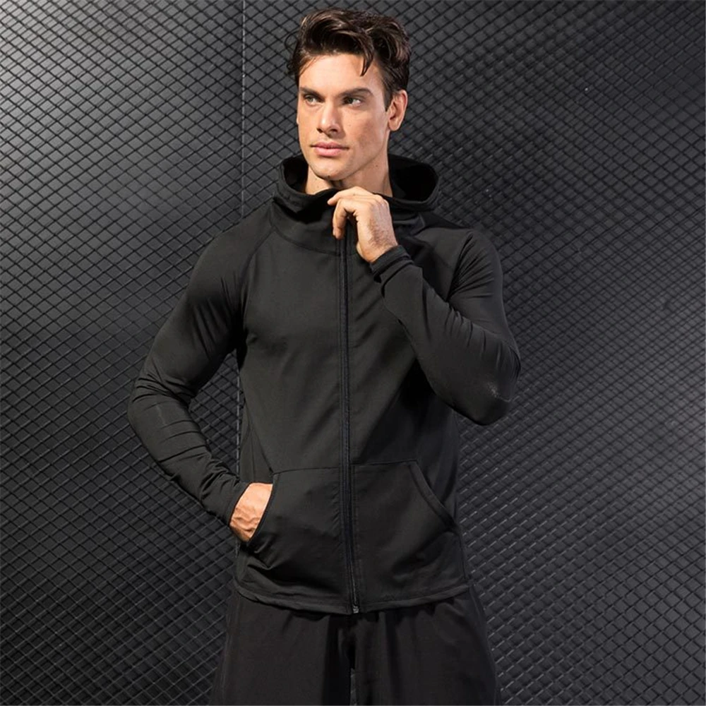 Long Sleeve Hoodies for Men Running Jackets Fitness T-shirts Quick Dry Gym Clothing Tops Sportswear Rashguard Jersey with Zipper