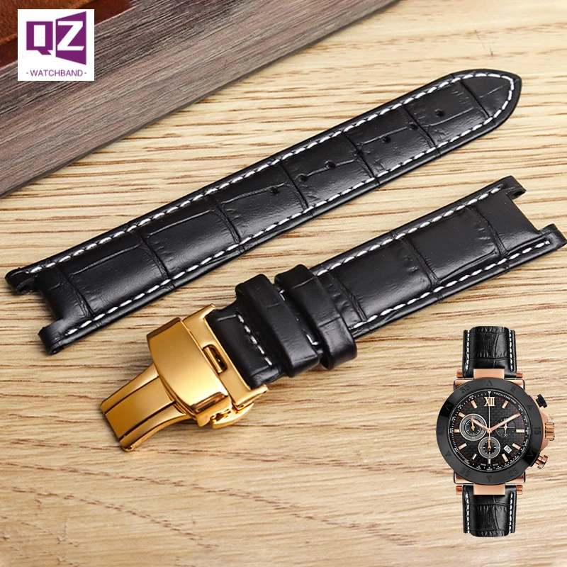 Bracelet de montre en cuir de vache pour montres GC, 22x13mm, 20x11mm, cranté, en cuir véritable, bleu