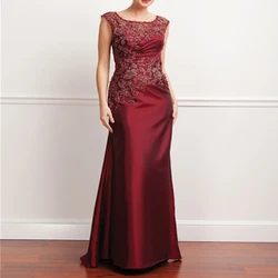 Mother Of The Bride Dresses For Weddings Elegant Guest Party Floor Length Formal Gown Scoop Neck Applique Robe De Mariee Plus