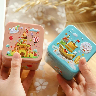 Square Mini Cute Colorful Cartoon 7.5 x 7.5 x 6.5cm Candy Pill Lipstick Tin Storage Coin Box Wedding Party Candy Gift Tin Box