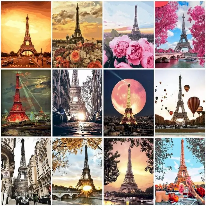 DIY Oil Painting By Numbers Set Paris Tower Picture By Number Landscape Adults Kits Crafts City Art Wall Home Decor Crafts Gift