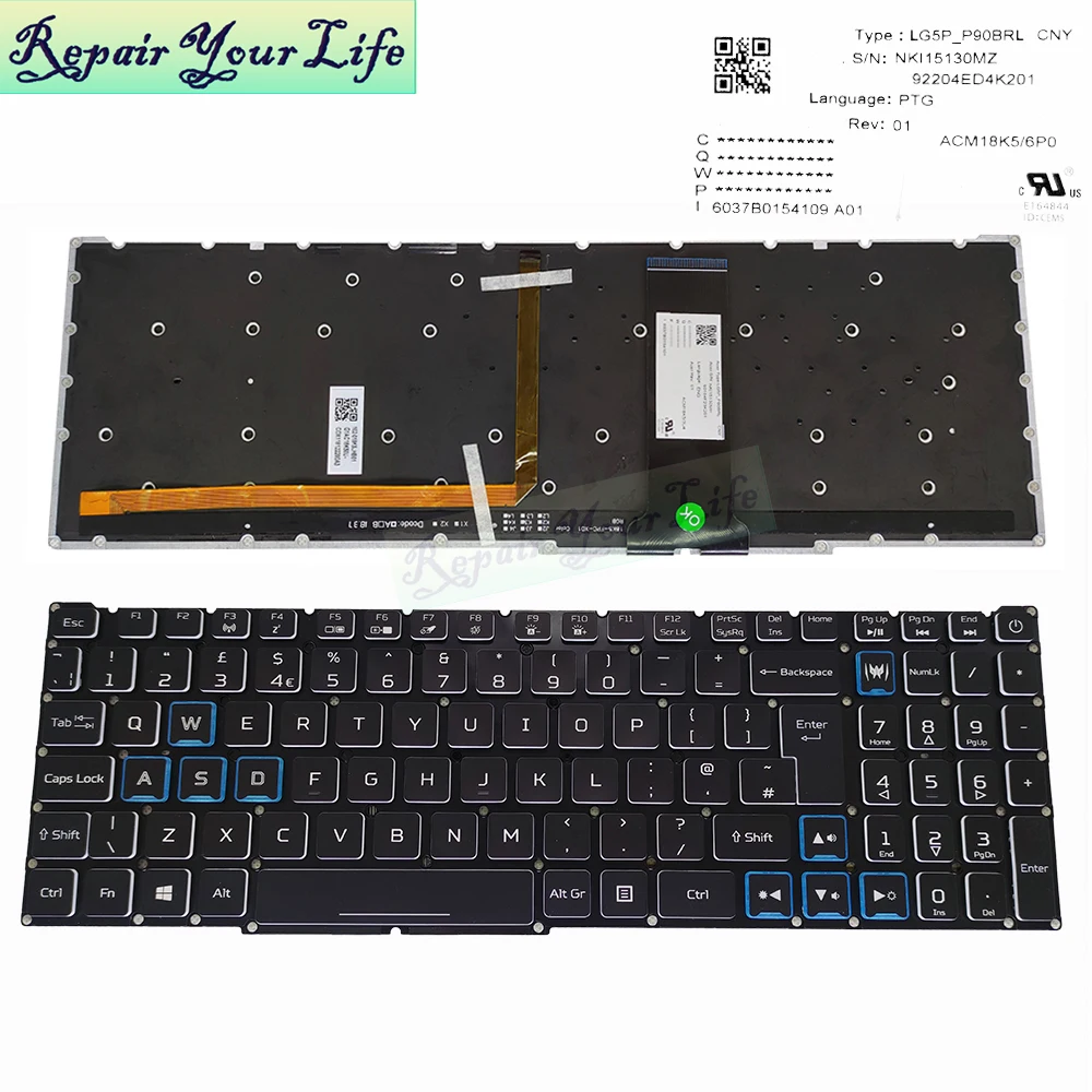 

US UK BR RGB Backlit Keyboard for Acer N18I2 N18I3 PHN16-71 PH317-53 Predator Helios 300 gaming laptop Keyboard Euro LG5P_P90BRL