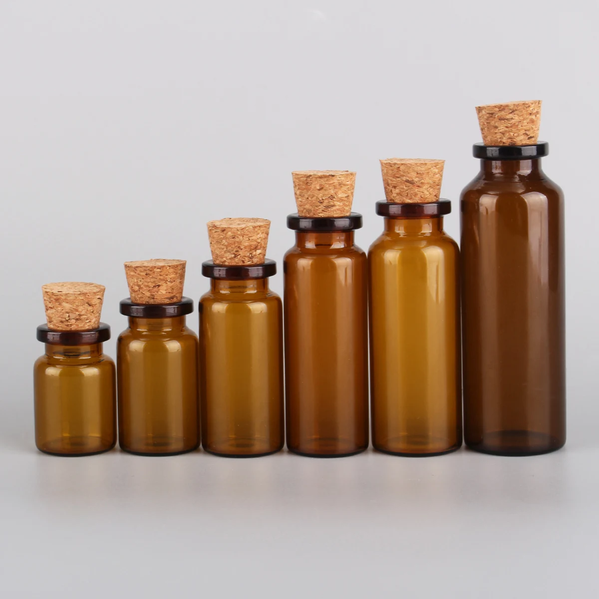 24pcs/lot 5ml 7ml 10ml 15ml 20ml 30ml Amber Glass Bottles With Cork Stopper Empty Message Jars Vials For Art DIY Crafts