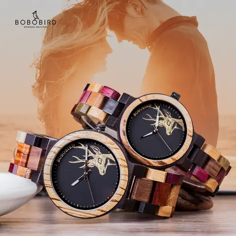 Engraved Wooden Quartz Watch for Couples BOBO BIRD