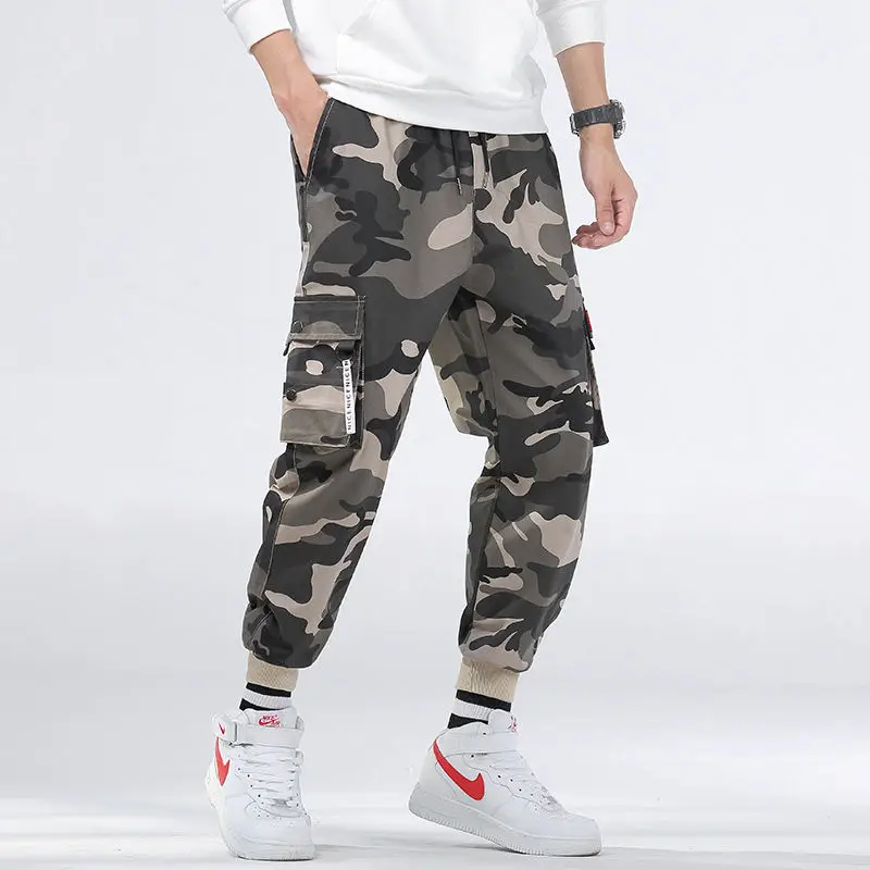 M-8XL Plus Size Camouflage Cargo Pants Men Fall Capri-Pants Brand Korean Ankle Banded Pants Camo Pants Camouflage Street Fashion