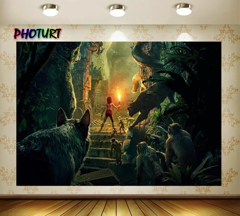 PHOTURT Dschungel Wald Buch Cave Fotografie Hintergrund Jungen Geburtstag Party Hintergrund Taschenlampe Affe Vinyl Foto Studios Requisiten