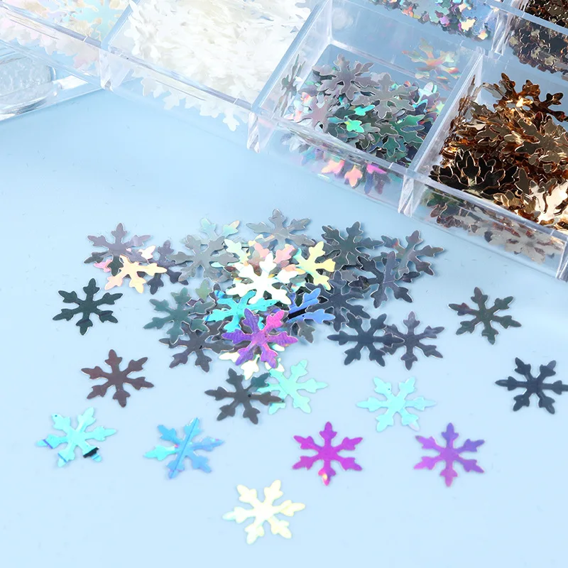 12 Grids 3D Snowflake Xmas Tree Metal Slices Nail Art Sequins Christmas Decorations nail Thin Sticker Winter Designs Manicure