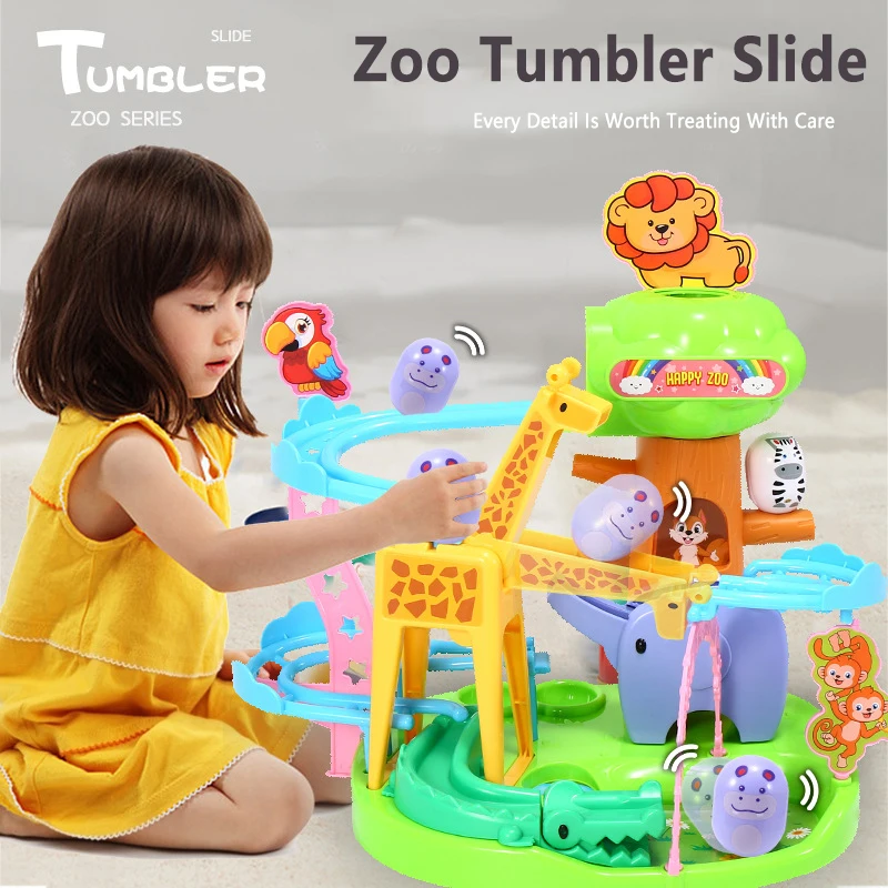 

Tumbler Slide Toy Racing Track Cute Cartoon Zoo Animal Block Interactive Tracks Racing Fun Game Funnel Slides Educational Toy