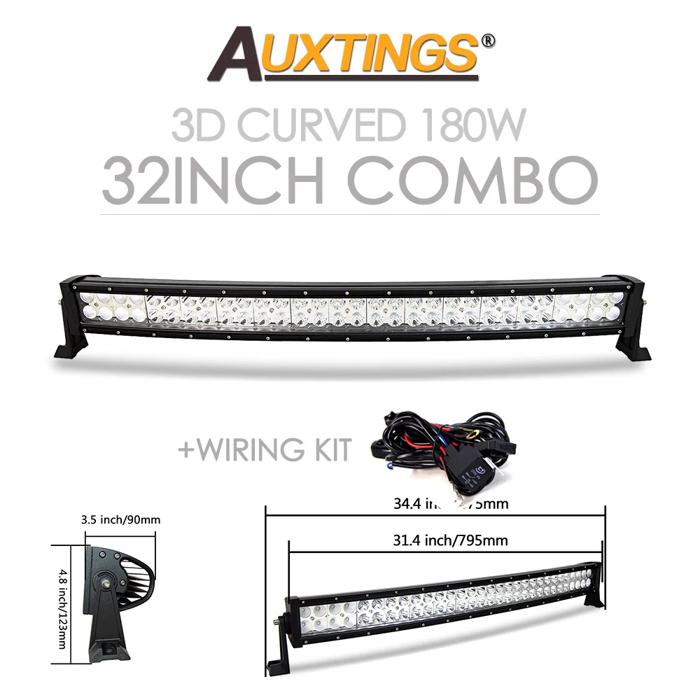 Auxtings 22 32 42 52 ''in Gebogen/Rechte Led-lichtbalk COMBO Led-werklampbalk Rijden Offroad Auto Vrachtwagen 4x4 SUV ATV 12V 24V