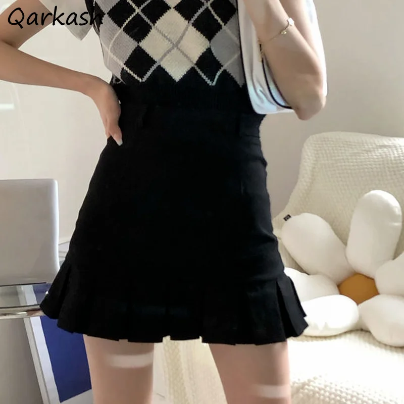 Solid Skirts Women Pleated Empire Abdomen Student Sweet College Above Knee Summer All-match Korean Style Stylish Female Popular