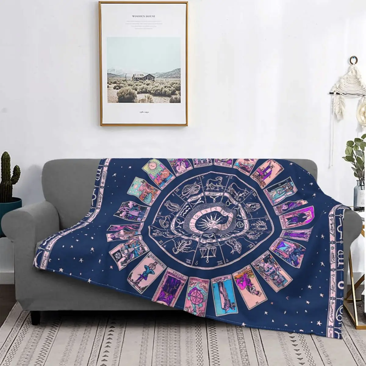 Goth Zodiac, Astrology Chart&The Major Arcana Tarot Poster Blankets Fleece Throw Blankets for Bedding Bedroom Plush Thin Quilt