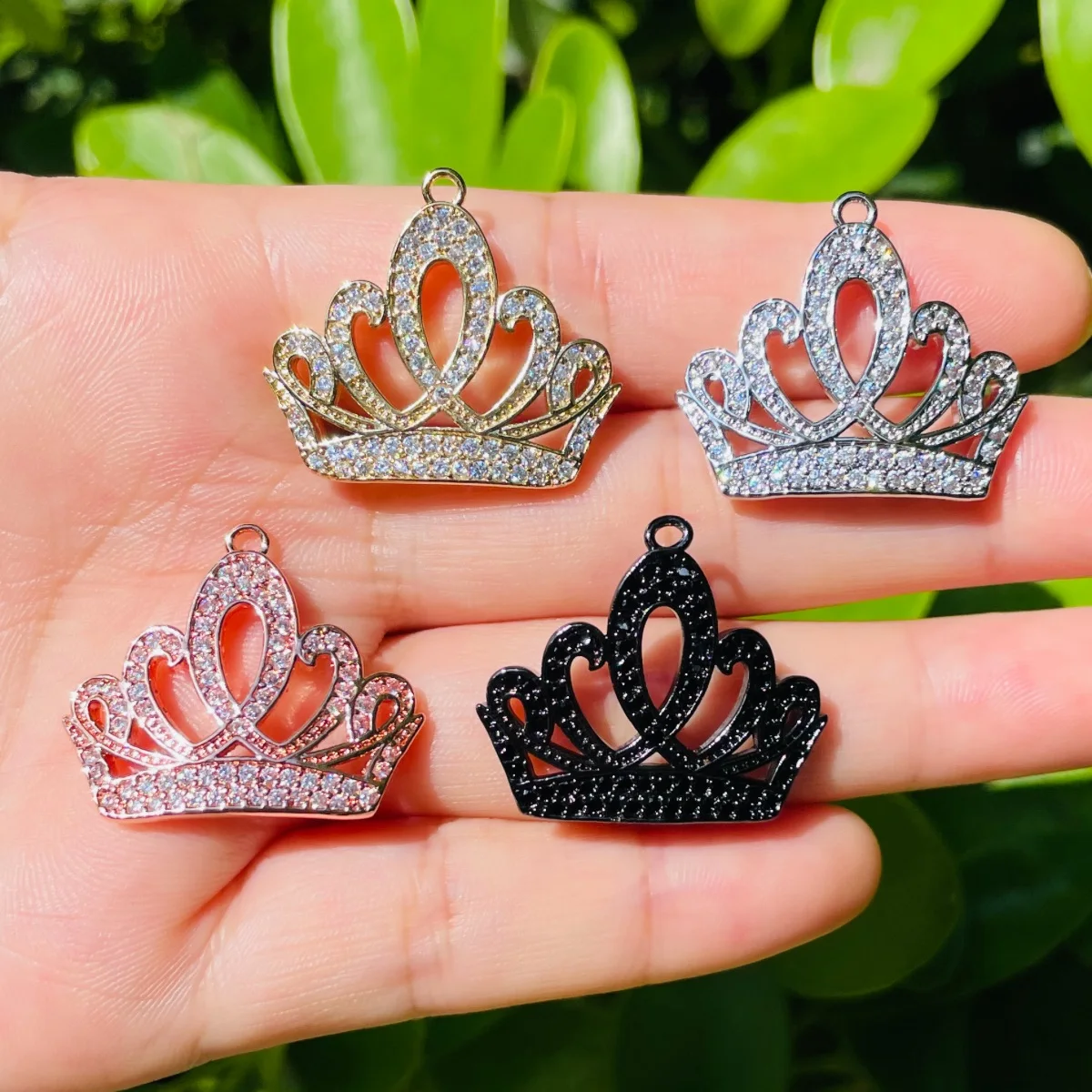 5pcs Zirconia Paved Queen Crown Charm for Women Bracelet Girl Necklace Making Symbolic Pendant for Handcrafted Jewelry Wholesale