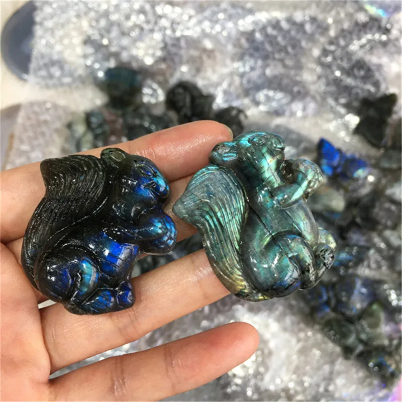 1PC Natural Labradorite Squirrel Hand Carved Polished Reiki Healing Crystal Animal Natural Stones and Crystals