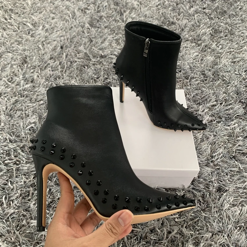 2020 Winter Fashion Women Boots Pointed Toe rivet Ankle Boots 10cm/8cmCM Heel High Heels Shoes Woman Autumn Female Socks Boots