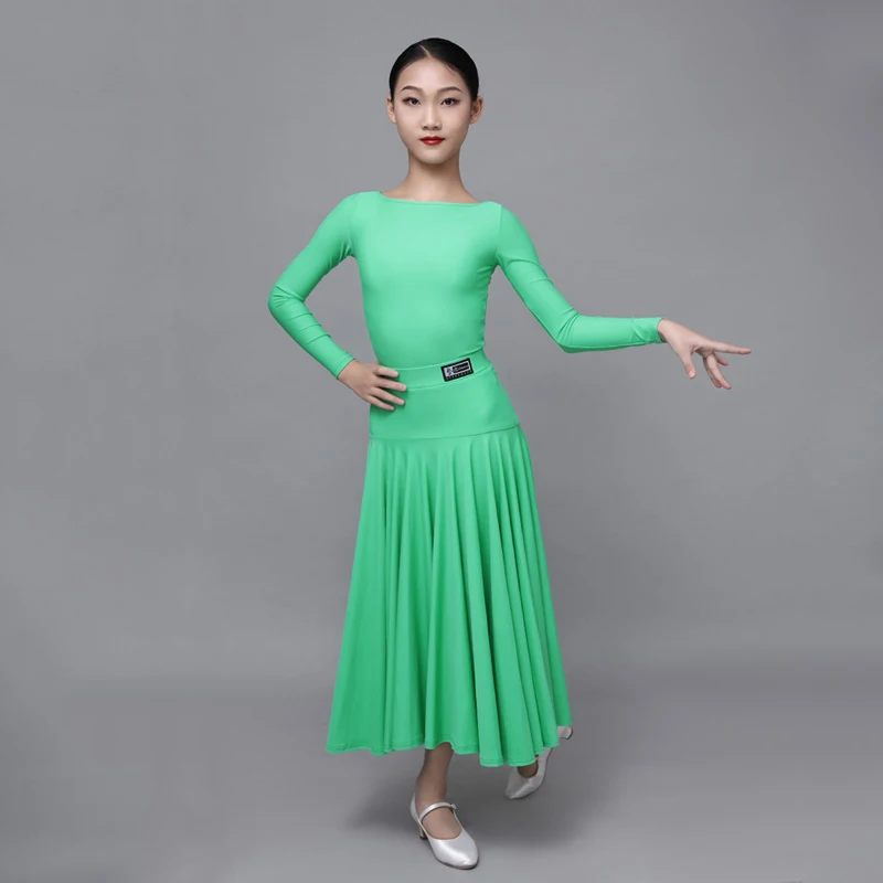 Latin Modern Dance Clothes Girls Competition Dress National Standard Costumes Practice Clothes Long Sleeved Dance Skirts DN10036