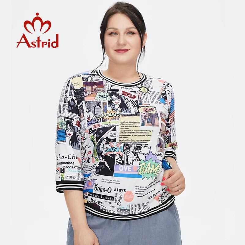 Astrid Women\'s t-shirt 2022 Silk Top Plus size Female Clothing Vintage Fashion Anime Cartoon graphic Print O-neck blouses Trends