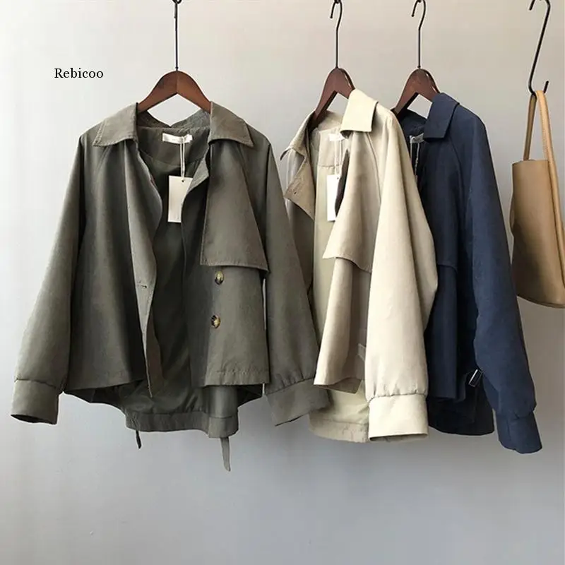 Women New Autumn Winter Women's Cargo Windbreaker Casual Vintage Pockets Outerwear Oversize Short Trench Tops