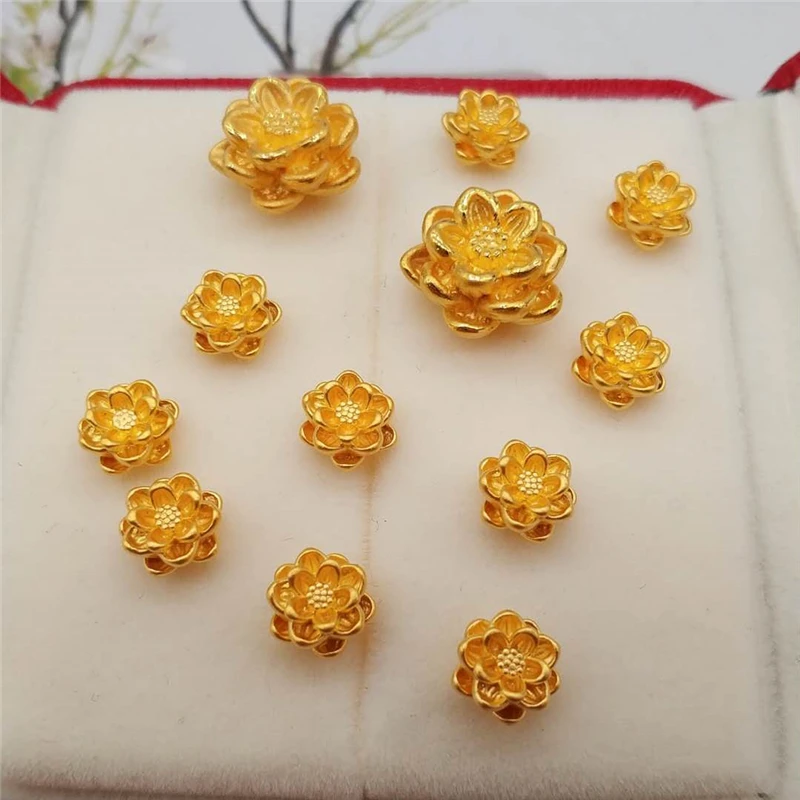 1pcs 24K Yellow Gold Pendant /Lucky 3D Hard Gold Baby Transfer Blessing Small Lotus Beads For Women Man Baby Luck DIY Bracelet