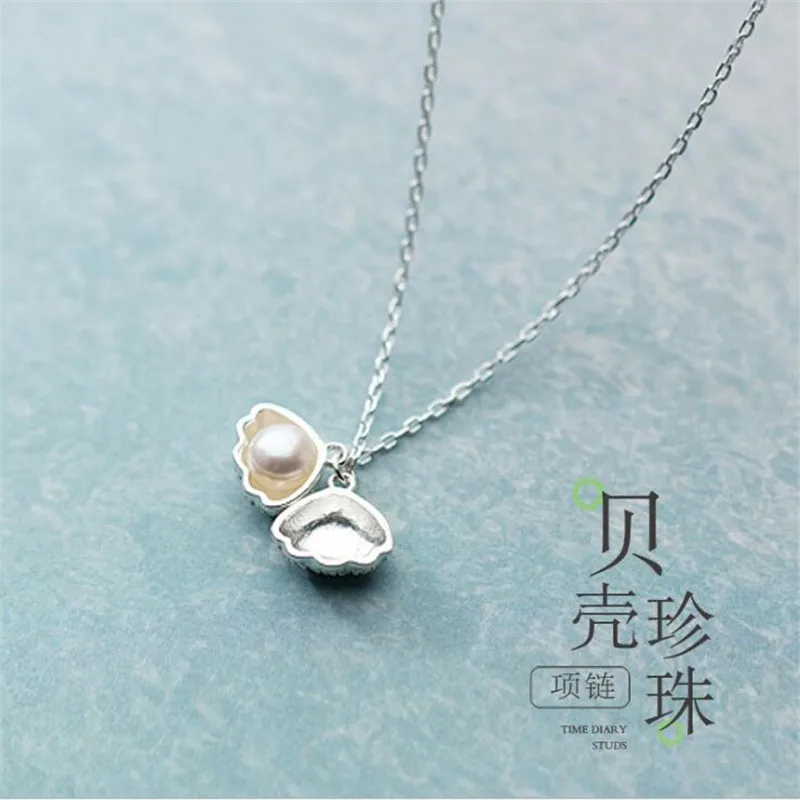 New Fashion Creative Shell 925 Sterling Silver Jewelry Temperament Pearl Full Of Crystal Clavicle Chain Pendant Necklaces XL051