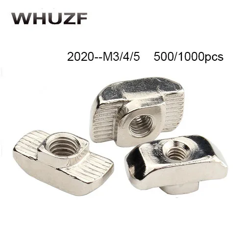 500/1000pcs M3/M4/M5 for 20 Series Slot T-nut Sliding T Nut Hammer Drop In Nut Fasten Connector 2020 Aluminum Extrusion