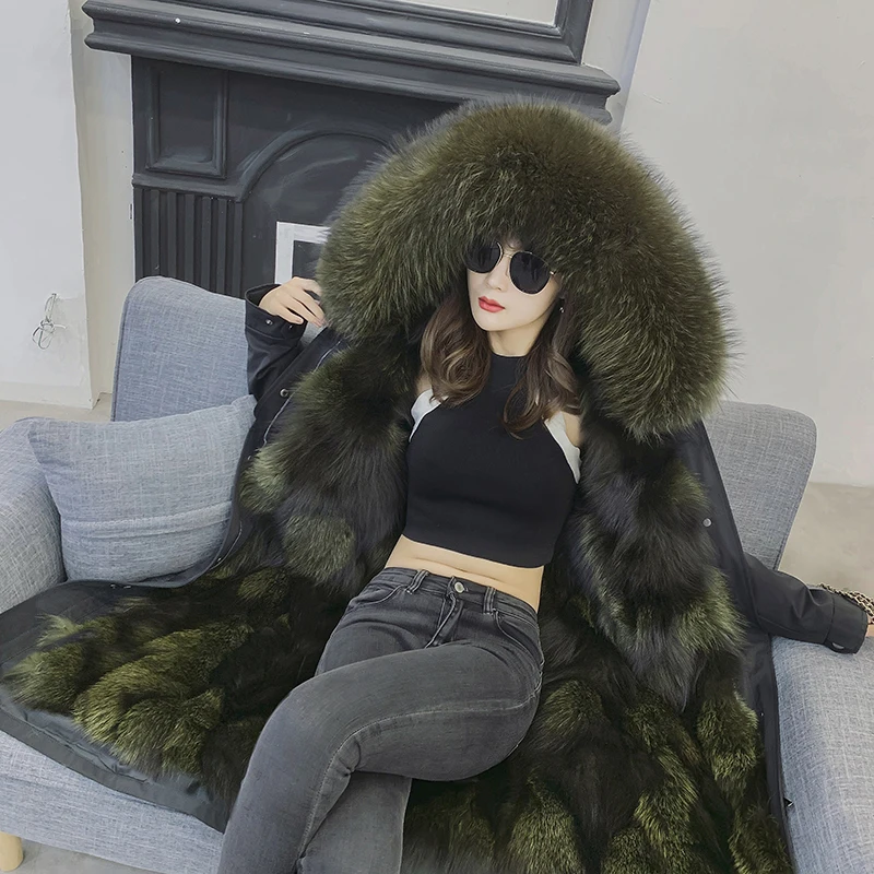 Collar Winter Women Real Parka Fox Fur Coat Long Jacket Abrigos Mujer Invierno 2020 YY837