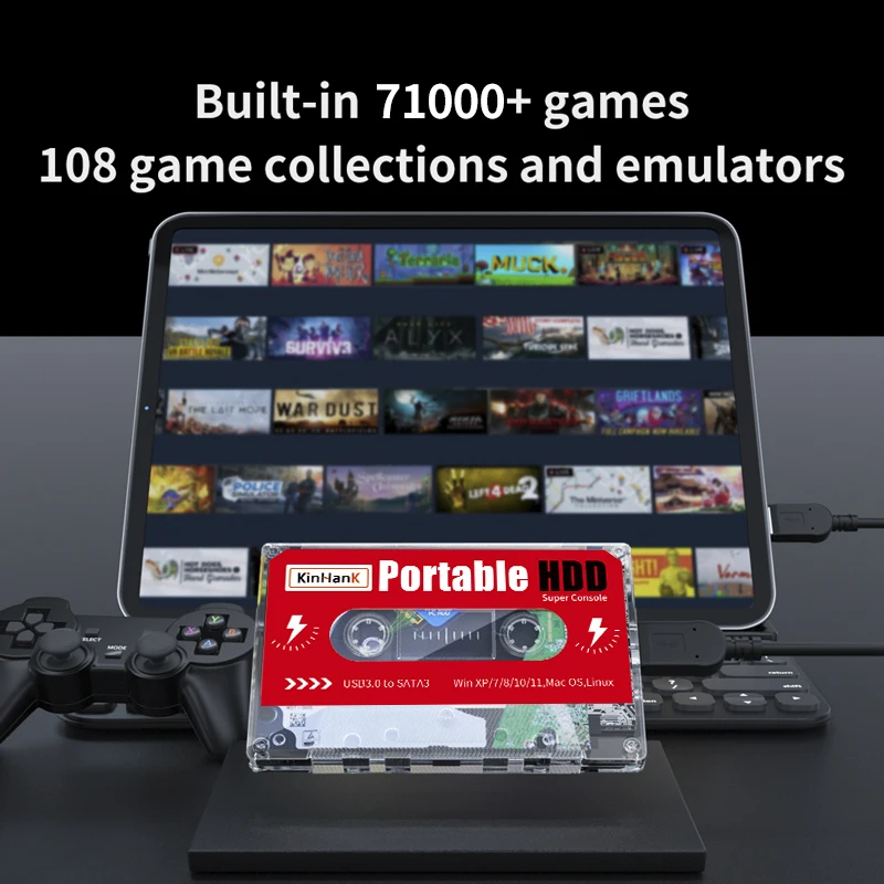 슈퍼 콘솔 X 용 2T HDD 게임 하드 드라이브 PS3/PS2/WII/Sega Saturn 내장 71000 + 게임용 PC 미니/X86 게임 콘솔 에뮬레이터