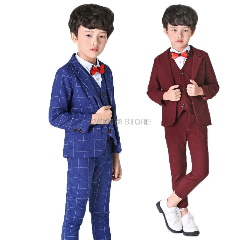 

Brand Boys Suit for Weddings Flower Boys Prom Party Formal Tuxedo Blazer Vest Pants Children graduation Performance Costume