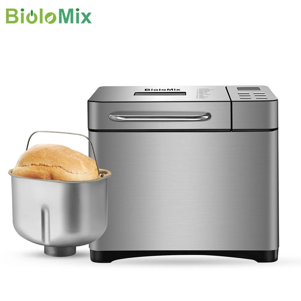 BioloMix Bread Maker 19-in-1 Stainless Steel Automatic Bread Machine with 3 Loaf Sizes Fruit Nut Dispenser